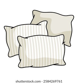 Three soft pillows isolated on a white background. Vector illustration.