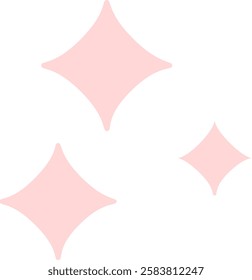 Three soft pink sparkles are shining brightly against a clean white backdrop, creating a whimsical and magical effect, perfect for adding a touch of enchantment to any project