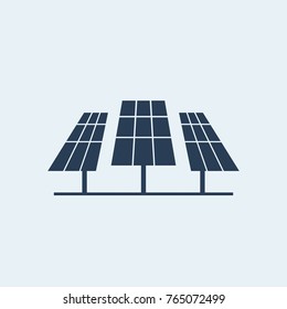 Three solar panels stand in a row, produce sun, sun rays, flat v