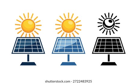 Three Solar Panels Under Different Sunlight Conditions With Yellow Blue And Black Color Schemes
