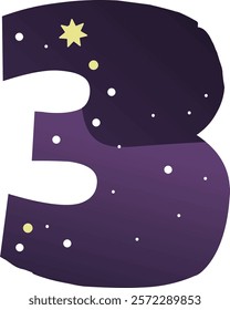 Three Space Digit Vector Illustration