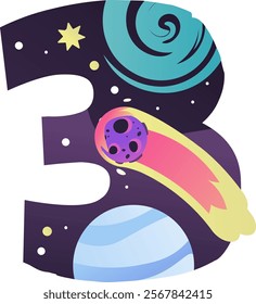 Three Space Number Vector Illustration