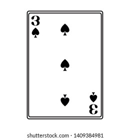 three of spades card icon cartoon black and white vector illustration graphic design