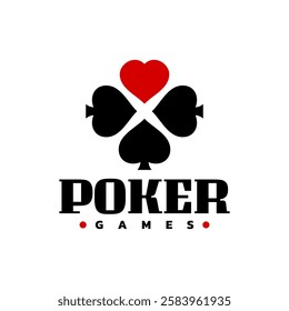 three spades and one hearts logo. poker games logo template. card game logo icon.