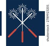 Three sparklers crossed together on a dark blue background