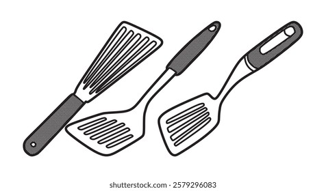 three spatula line art pictures