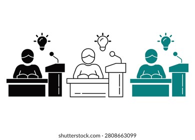Three Speakers Delivering Presentations With Lightbulb Icons