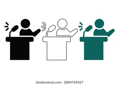 Three Speakers Giving Presentations With Microphones And Gestures
