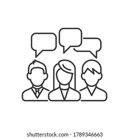 Three Speaking People with Chat Bubbles under Head Icon. Vector