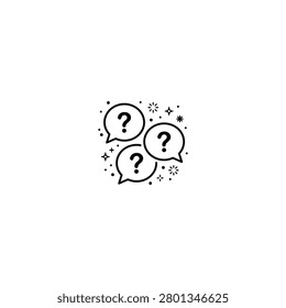 Three speech bubbles with question marks