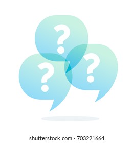 Three speech bubbles with question marks. Blue and turquoise dialog symbol. Vector illustration