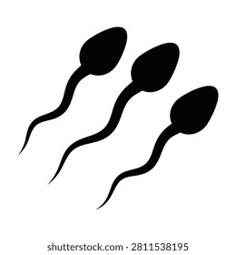 Three sperm cells with flagella tails moving in unison, a scientific illustration