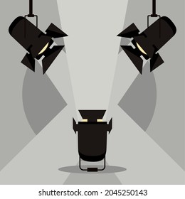 three spotlight lamps on gray background