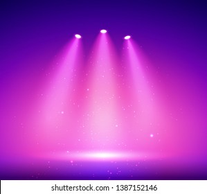 Three Spotlight on stage. Colorful light for your design.  Vector illustration.