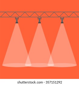 Three spotlights shining down. Illuminated rays background. Design element. Vector illustration, EPS 10.