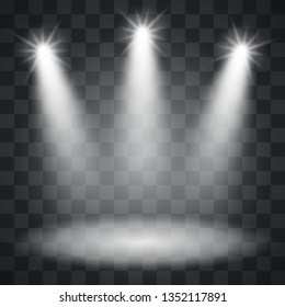 Three Spotlights Template on Checker Background. Light Background. Vector Illustration.