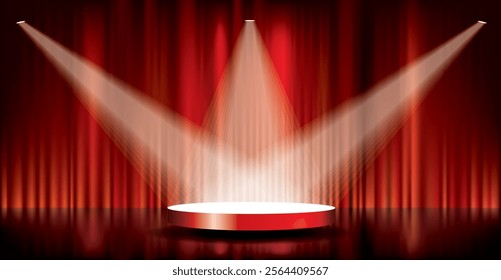 three spots on circle red podium, vector illustration