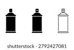 Three spray paint cans in black and white colors on a transparent background