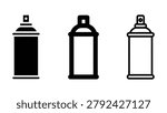 Three spray paint cans in different styles on a white background