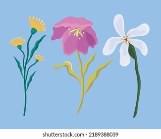 iconos de juego de flores de tres resortes
