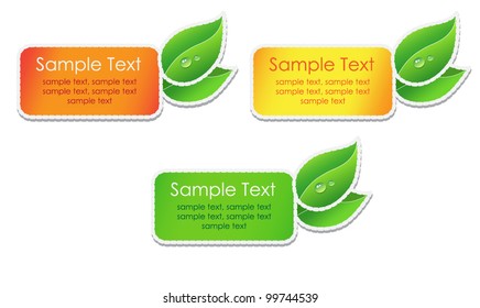 Three spring labels with leaves