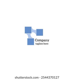 Three square blue logo with connection for business and technology logos
