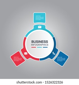 
three square elements with a paper icon and a place for the text to be white square paper. Concept 3 features business development. Infographic design template. Vector illustration.
