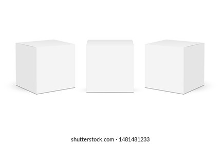 Three square paper boxes mockups isolated on white background. Vector illustration - Shutterstock ID 1481481233
