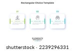 Three square paper white elements placed in horizontal row. Concept of 3 successive steps to business project success. Modern infographic design template. Simple flat vector illustration for banner.