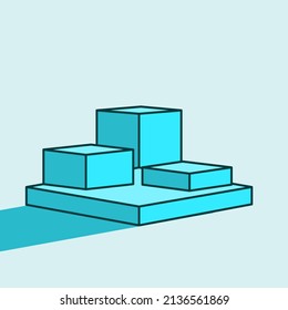 tres productos cuadrados mostrar el objeto aislado vectorial de dibujos animados de podio
