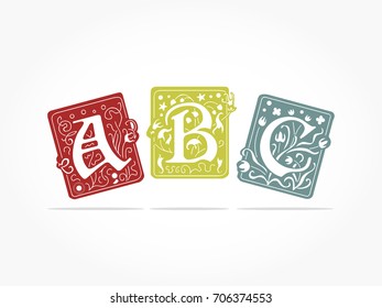 three square in red yellow blue with ABC letter and shadow effect