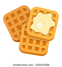 Three square waffles with butter top view vector flat icon isolated on white