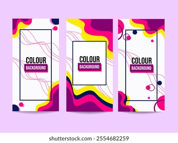 Three squares of different colors line up on a pink background Banner abstrack