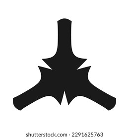 Three squircle arrows, inward pointing icon. A symbol made from a trio of black arrow shapes. Isolated on a white background.