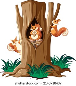 Three squirrels climbing tree illustration