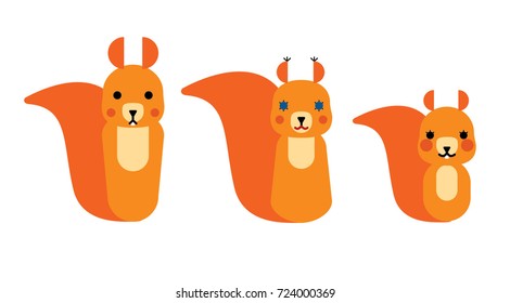 Three squirrels. Vector illustration.