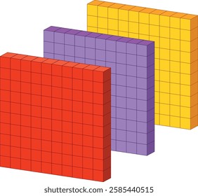 Three stacked blocks in red, purple, yellow