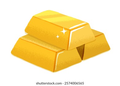 three stacked gold bars isolated on white background