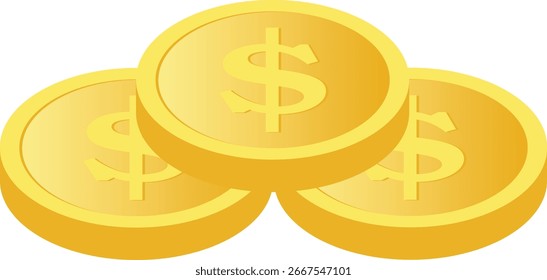 Drei gestapelte Gold Gradient Dollar Münze von der vorderen Unterseite