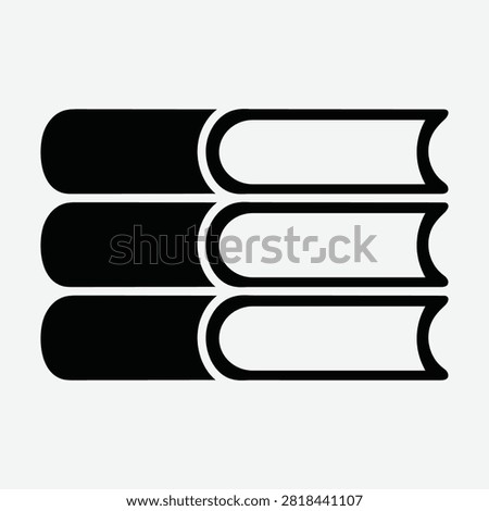 Three stacked hardback books on a light neutral surface with clean lines and minimal detail. This graphic representation of three closed books stacked horizontally offers a clean modern visual for educational concepts. Ideal for learning research or library themes.