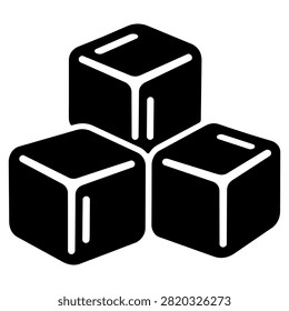 Three stacked ice cubes, black silhouette icon isolated on a white background.