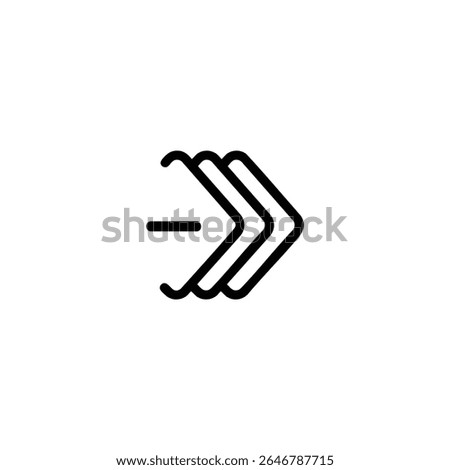 Three stacked monoline chevrons pointing right, symbolizing forward motion, sequence, or fast-forward. Isolated on a white background.