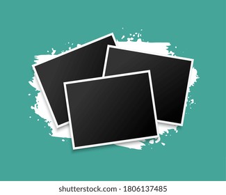 three stacked photo frames on grunge background design