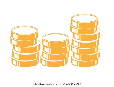 Three stacks of coins. Coins are stacked on top of each other in different amounts.