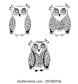Three stages of drawing owl.