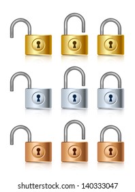 Three stages of golden, silver and bronze padlock icons