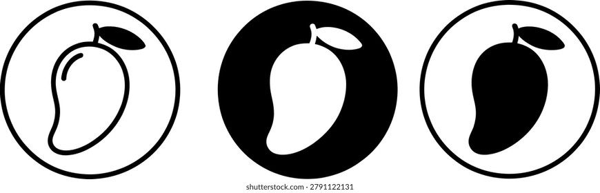 Three stages of mango growth inside circular frames