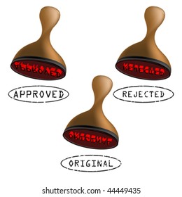 three stamps collection, approved, rejected and original. abstract art illustration