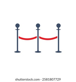 Three stanchions with red rope, creating a barrier. Ideal for event planning, security concepts, VIP areas, or exclusive access visuals.