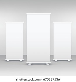 Three Standee Or Rollup Banner Display Mockup